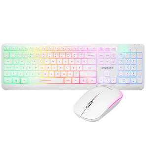 Everest KM-1500 Beyaz Kablosuz Rainbow Aydınlatmalı Q Multimedia Klavye + Mouse Set