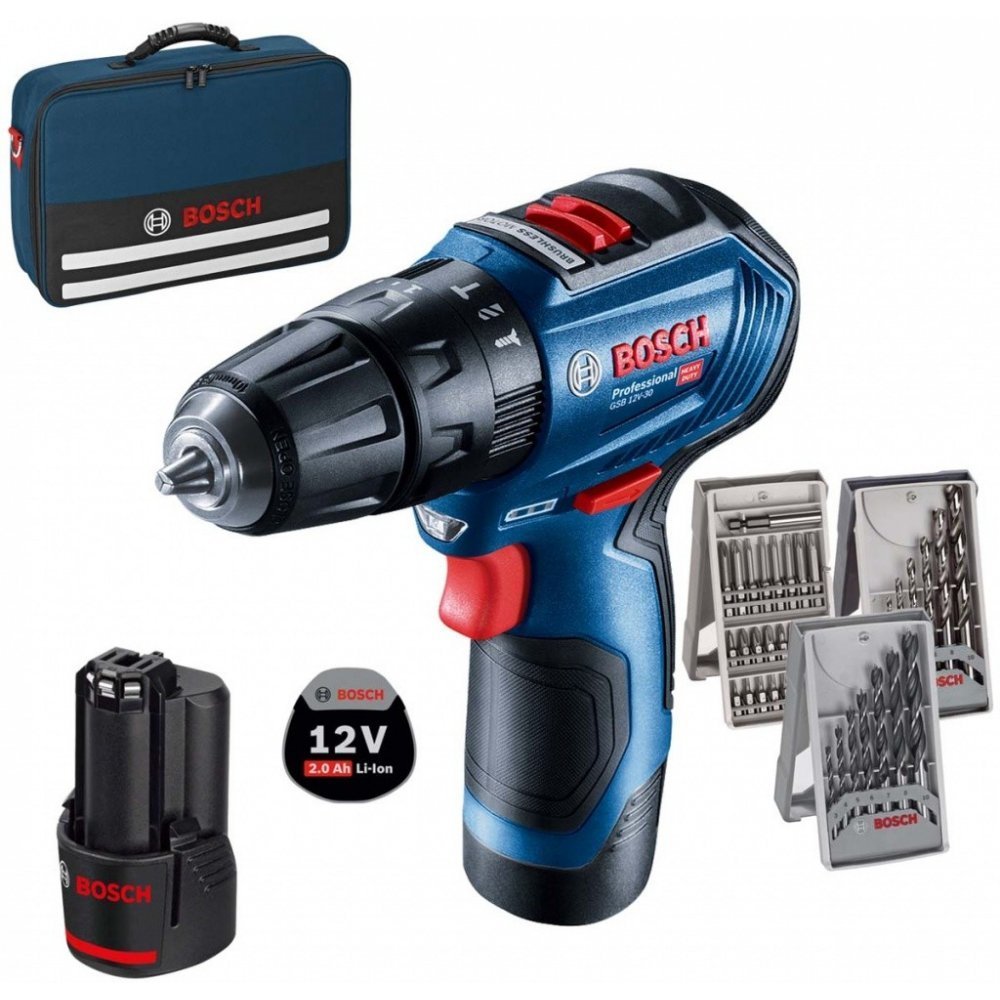 Bosch GSB 12V-30 Akülü Darbeli Vidalama + 39 Parça Set Hediyeli !