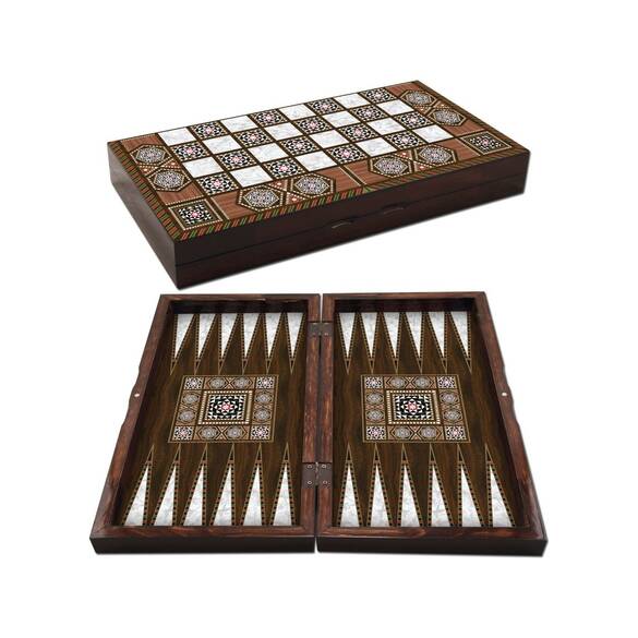 Ahşap Pullu Tavla Seti Star Sedefli Tavla Ahşap Pullu Lüx Cilalı Tavla