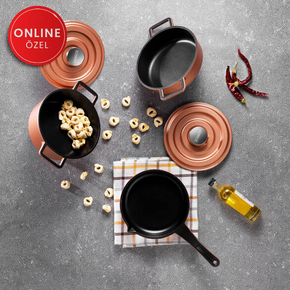 Schafer Pro Cast Mini Döküm Tencere Seti 5 Parça-Rosegold