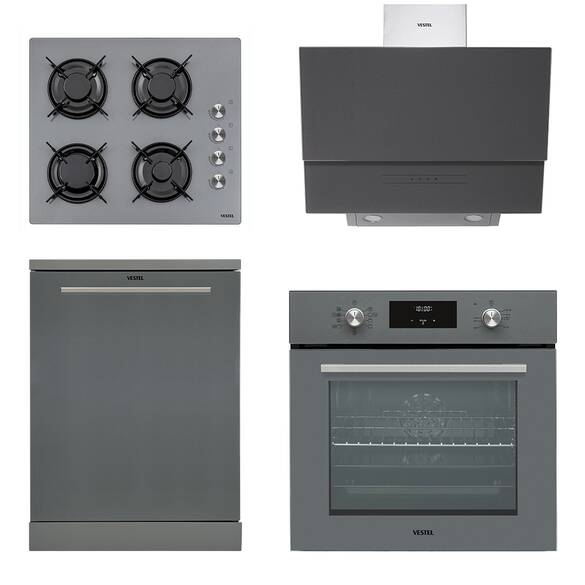 VESTEL Ankastre 4'lü Gri Cam Set